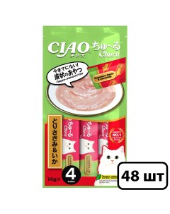Лакомство пюре для кошек Ciao Churu куриное филе и кальмар 48шт по 56г Inaba