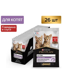 Влажный корм для котят с говядиной в соусе 85 г x 26 шт Pro plan