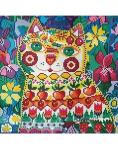 Алмазная мозаика Кот в окошке Полная выкладка 30х30 см квадратные стразы Белоснежка