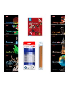 Базовый набор для школьника тетради предметные тетрадь словарь карандаши и ручки Brauberg
