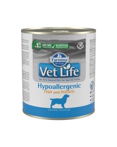 Корм для собак Vet Life Hypoallergenic при аллергиях рыба с картофелем паштет банка 300г Farmina