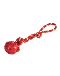 Игрушка для собак Тяни толкай канат с петлей и мячом 34х6 3см красный Foxie