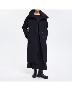 Чёрное стёганое пальто с поясом Anna pekun