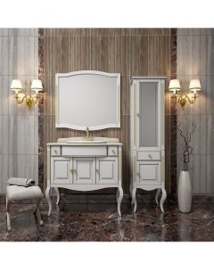 Мебель для ванной Лаура 100 белая с бежевой патиной с мраморной столешницей Opadiris