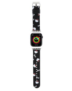 Ремешок для Apple Watch 41 40 38 mm из экокожи черный Hello kitty