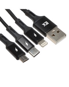 Кабель EX K 1417 USB micro USB Lightning USB Type C 1 2 м черный Exployd