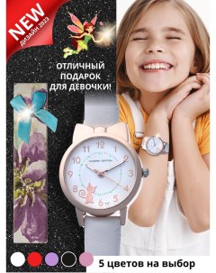 Детские наручные часы для девочки экокожа кошка бант белый World of accessories