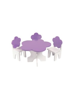 Набор мебели для кукол PFD120 45 Цветок стол стулья белый фиолетовый Paremo