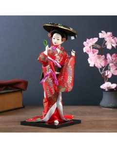 Кукла коллекционная Японка с цветочной ветвью и в шляпе 30 см Nobrand
