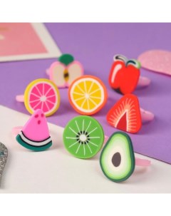 Кольцо детское фруктовое ассорти форма МИКС цветное безразмерное 100 шт Выбражулька