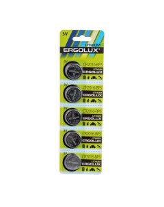 Батарейка литиевая Lithium таблетка 3V упаковка 5 шт CR2016 BP5 12049 5шт Ergolux