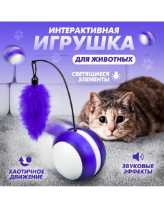 Игрушка для кошек шар с перышком и подсветкой белый фиолетовый 8 5 см Solmax
