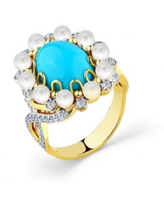 Кольцо с бирюзой жемчугом и бриллиантами из жёлтого золота Мастер бриллиант
