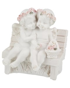 Статуэтка 2 ангелочка в розовом веночке на скамейке 742865 Sima-land