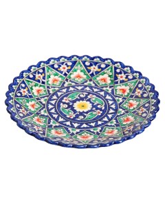 Тарелка Риштанская Керамика Цветы синяя рильефная 25 см Шафран