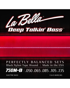 Струны для 5 струнной бас гитары 750N B Black Nylon Tape Wound Light 50 135 La bella