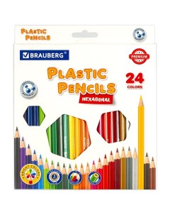 Карандаши цветные PREMIUM 24 цвета пластиковые шестигранные грифель мягкий 3 Brauberg