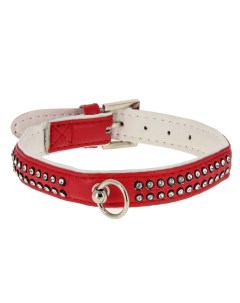 Ошейник для собак Колибри кольцо посередине с украшением стразы в 2 ряда 20ммх40см красный Каскад