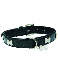 Ошейник для собак "Колибри" кольцо посеред.с укр.и кулоном "Косточка" со страз.25ммх50см черн Каскад