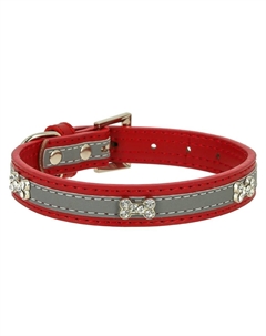 Ошейник для собак "Колибри" с украшением "Косточки" со стразами 20ммх40см красный Каскад