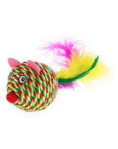 Игрушка для кошек мышь когтеточка с перьями разноцветная Каскад