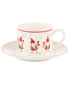 Чайная пара Christmas фарфор белый с красным чашка 250 мл блюдце 14 см Gipfel