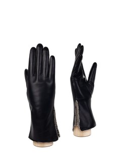 Кожаные перчатки со вставками с змеиным принтом Eleganzza