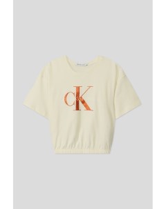 Хлопковая футболка с логотипом бренда Calvin klein jeans