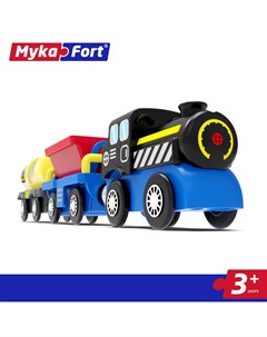 Паровозик с 2 вагонами черно синий самоходный Mykafort