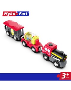 Паровозик с 2 вагонами черно красный самоходный Mykafort