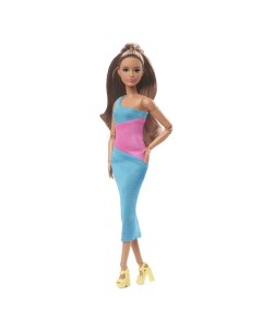 Кукла Signature Looks с шарнирами брюнетка в платье миди на одно плечо HJW82 Barbie