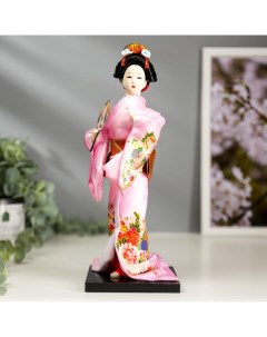 Кукла коллекционная Японка в розовом кимоно с опахало 25х9 5х9 5 см Nobrand