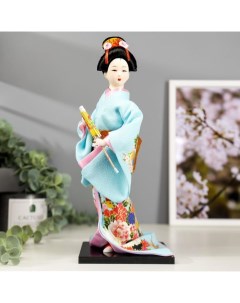 Кукла коллекционная Японка в голубом кимоно с зонтом 30х12 5х12 5 см 4147026 Кнр