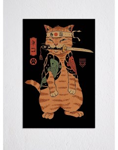 Большой интерьерный постер в азиатском стиле Коты Самураи Якудза Ru-print
