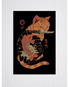 Большой интерьерный постер в азиатском стиле Коты Самураи Якудза Ru-print