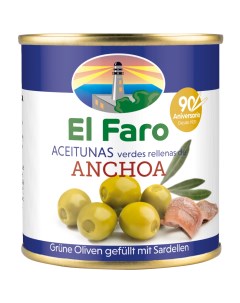 Оливки Farovila Manzanilla фаршированные анчоусом El faro