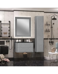 Мебель для ванной Луиджи 90 подвесная серый матовый раковина черная Opadiris