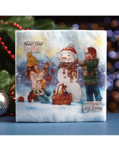 Салфетки бумажные Fresco Снеговик и дети 20 шт 2 слоя 33х33 см New line