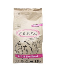 Сухой корм для кошек для стерилизованных и кастрированных индейка 1 5 кг Peppo