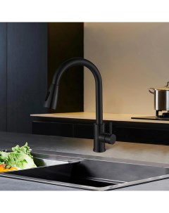 Смеситель кухонный VAL1817 высота 41 см с выдвижным изливом цвет черный Vidage