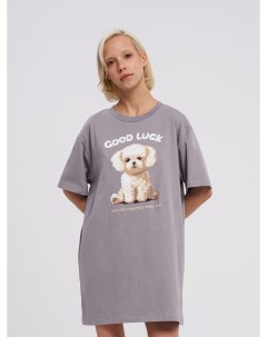 Хлопковая ночная сорочка оверсайз с принтом собаки Твое