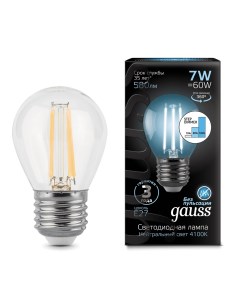 Лампа светодиодная E27 шар 7Вт 4100K нейтральный свет 580лм филаментная Filament 105802207 S Gauss