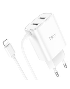 Сетевое зарядное устройство 2 USB 2 1A C103A Lightning встроенный кабель белый Hoco