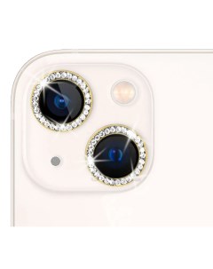 Защитное стекло на камеру iPhone 13 mini со стразами золотистый Qvatra