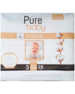 Детские подгузники MIDI 3 4 9 кг 28шт Pure baby diaper