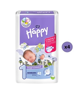 Подгузники Baby Happy Newborn 1 2 5 кг 42 шт 4 упаковки Bella