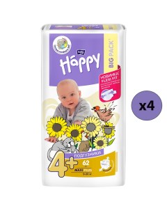 Подгузники Baby Happy Maxi Plus 4 9 20 кг 62 шт 4 упаковки Bella