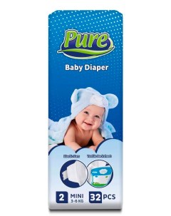 Детские подгузники Mini 2 3 6 кг 32 шт Pure baby diaper