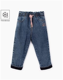 Утеплённые джинсы Paperbag с вышивкой для девочки Gloria jeans