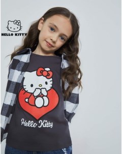 Серая футболка oversize с принтом Hello Kitty для девочки Gloria jeans
